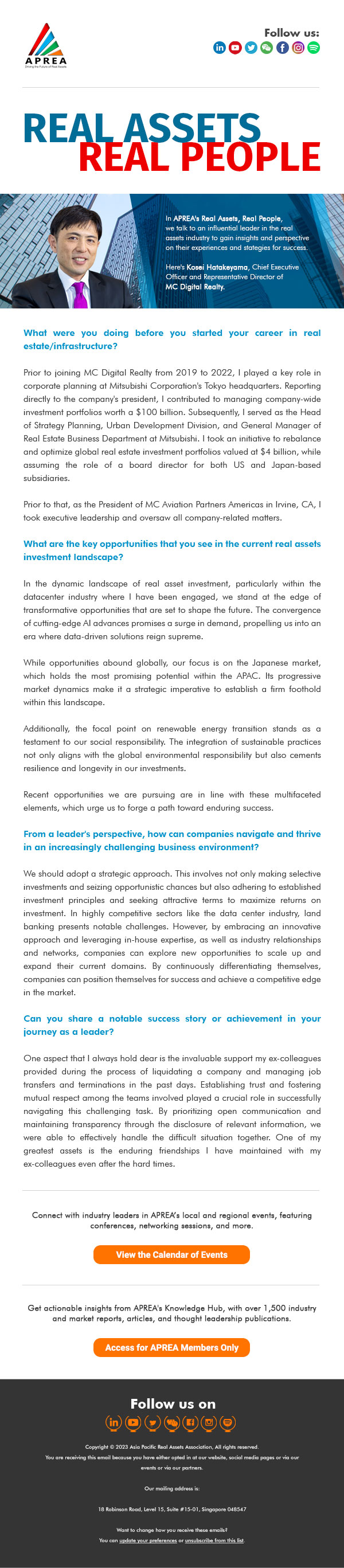 KOSEI HATAKEYAMA Real Assets Real People Newsletter
